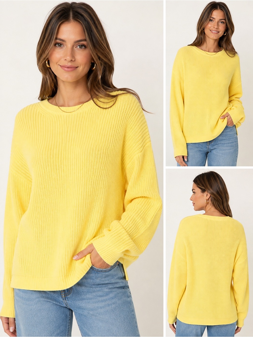 525 America Emma Shaker Stitch Cotton Sweater Yellow Lemon Meringue L NWT